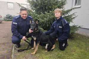 chłopiec z psem policyjnym i jego opiekunem